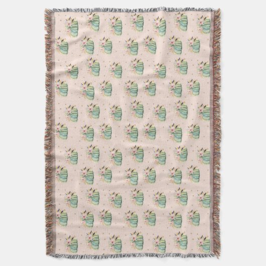 Blaue Kürbispfirsiche Wasserfarbenmuster Decke (Vorderseite Vertikal)