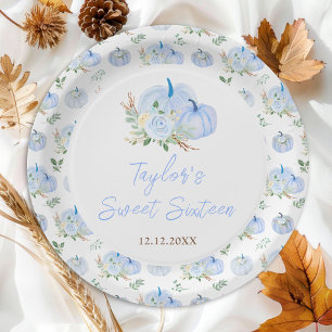 Blaue Kürbisse Floral Sweet Sixteen Pappteller