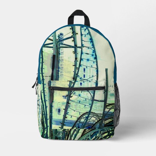 Blaue Kurven Bedruckter Rucksack (Vorderseite)