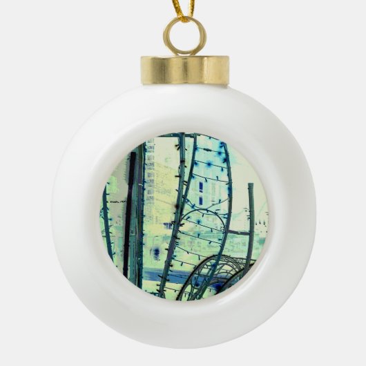 Blaue Kurven Keramik Kugel-Ornament (Vorderseite)