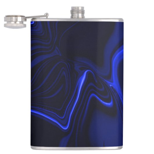 Blaue Kurven und Wellenmuster in dunkelblauem Bild Flachmann (Geöffnet)