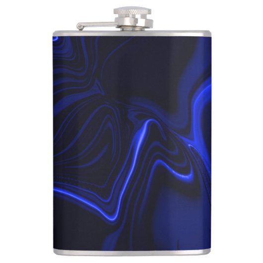 Blaue Kurven und Wellenmuster in dunkelblauem Bild Flachmann (Vorderseite)