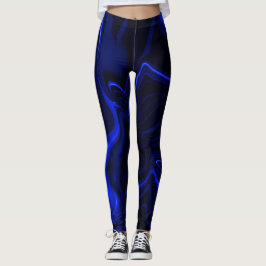 Blaue Kurven und Wellenmuster in dunkelblauem Bild Leggings