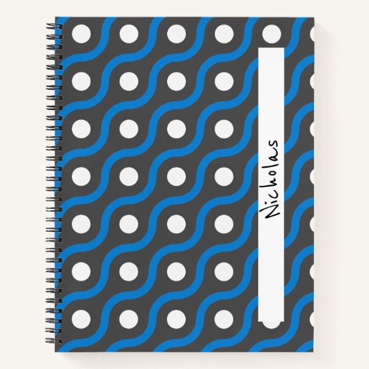Blaue Kurvenlinie Muster auf Grau Notizblock (Vorderseite)