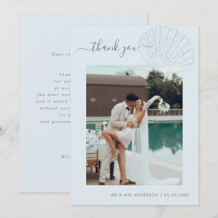 Blaue Küste Handgezeichnete Muschel Foto Hochzeit Dankeskarte