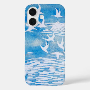 Blaue Küste Vögel Moderne Wasserfarben Kunst iPhone 16 Hülle