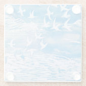 Blaue Küste Vögel Moderne Wasserfarben Kunst Glasuntersetzer (Rückseite)