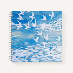 Blaue Küste Vögel Moderne Wasserfarben Kunst Notizblock