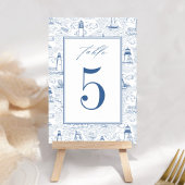 Blaue Küsten-Toile-Leuchtturm-Hochzeit Tischnummer