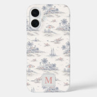 Blaue Küsten-Tropen-Französische Toile Monogramm