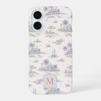 Blaue Küsten-Tropen-Französische Toile Monogramm
