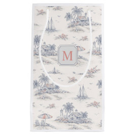 Blaue Küsten-Tropen-Französische Toile Monogramm Kleine Geschenktüte