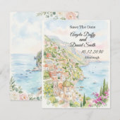 Blaue Küstenblumen-Save-the-Date-Karte Save The Date (Vorne/Hinten)