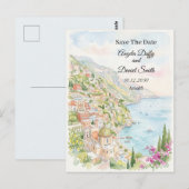 Blaue Küstenblumen Save the Date Postkarte (Vorne/Hinten)