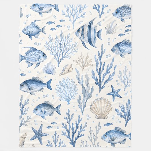 Blaue Küstendecke mit Fisch-Fleece Fleecedecke (Vorderseite)