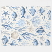 Blaue Küstendecke mit Fisch-Fleece Fleecedecke (Vorderseite (Horizontal))