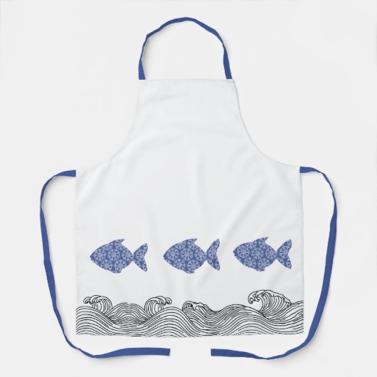 Blaue Küstenfische & Wellen Schürze (Vorderseite)