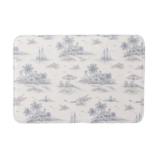 Blaue Küstenfranzösische Toile Badematte (Vorderseite)