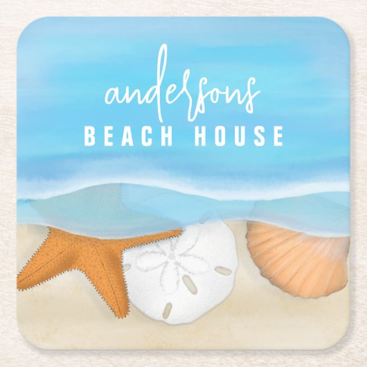 Blaue Küstenküste Whimsisches Meer Muscheln Rechteckiger Pappuntersetzer (Vorderseite)