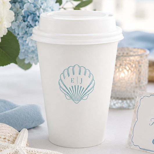 Blaue Küstenmuschel-Hochzeit  Pappbecher