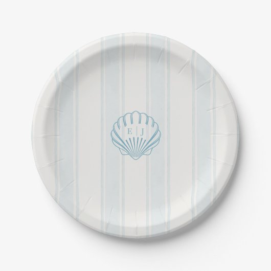 Blaue Küstenmuschel-Hochzeit Pappteller (Vorderseite)