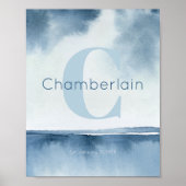 Blaue Küstenpersonalisation Nachname Wandkunst Dru Poster (Vorne)