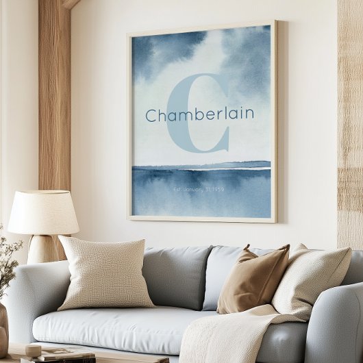 Blaue Küstenpersonalisation Nachname Wandkunst Dru Poster