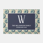 Blaue Küstenseashells u. Familienname Fußmatte (Vorderseite)