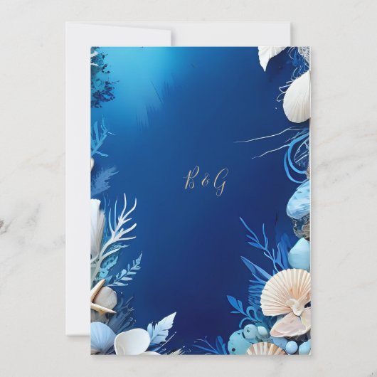 Blaue Küstenvibe Hochzeit Einladung (Rückseite)