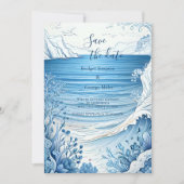Blaue Küstenvibe Hochzeit sicher das Datum Einladu Einladung (Vorderseite)