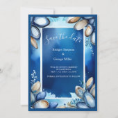 Blaue Küstenvibe Hochzeit sicher das Datum Einladu Einladung (Vorderseite)