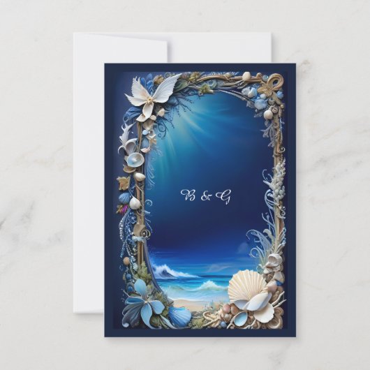 Blaue Küstenvibe Hochzeitskarte RSVP Karte (Rückseite)