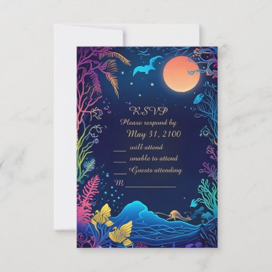 Blaue Küstenvibe Hochzeitskarte RSVP Karte (Vorderseite)