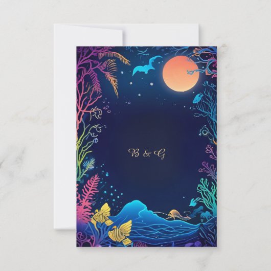 Blaue Küstenvibe Hochzeitskarte RSVP Karte (Rückseite)