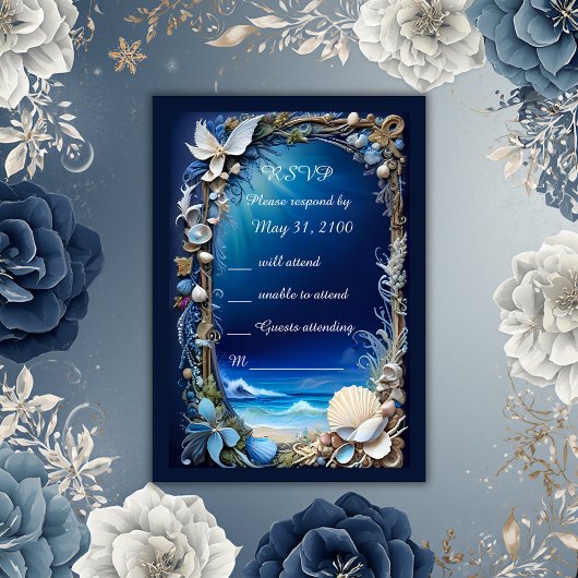 Blaue Küstenvibe Hochzeitskarte RSVP Karte