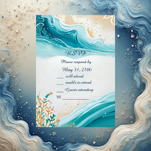 Blaue Küstenvibe Hochzeitskarte RSVP Karte