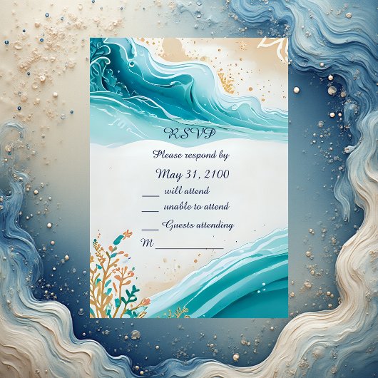 Blaue Küstenvibe Hochzeitskarte RSVP Karte