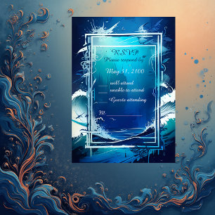 Blaue Küstenvibe Hochzeitskarte RSVP Karte