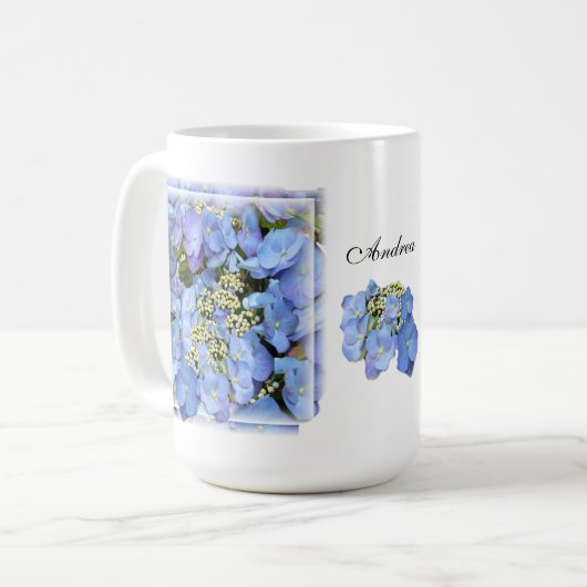 Blaue Lacecap Hydrangeas Kaffeetasse (Vorderseite Links)