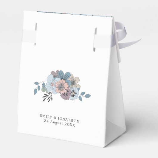 Blaue Lachs Rosa Blumenbezeichnungen Datum Weiß Geschenkschachtel (Rückseite)