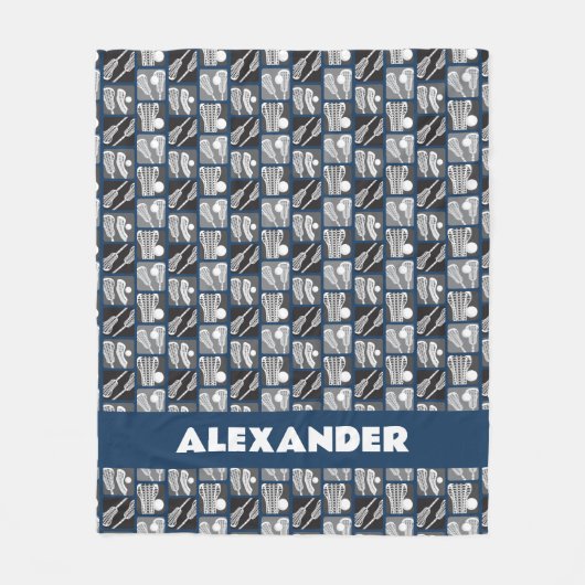 Blaue Lacrosse Blöcke von Säcken und Säcken Fleecedecke (Vorderseite)