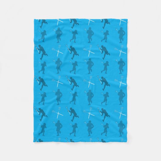 Blaue Lacrosse-Silhouetten Fleecedecke (Vorderseite)