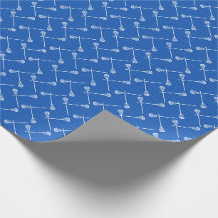 Blaue Lacrosse Weiße Stifte Gemustert Geschenkpapier