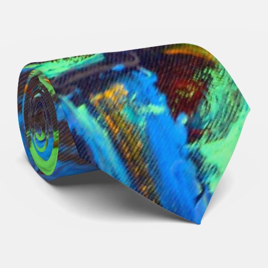 Blaue Lagune Abstrakte Kunst Handgemalte Pinselstr Krawatte (Gerollt)