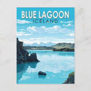 Blaue Lagune Island Reise Kunst Vintage Postkarte