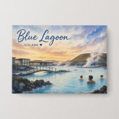 Blaue Lagune Island Thermalbad Aquarell Button (Vorderseite)