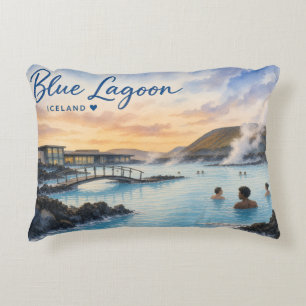 Blaue Lagune Island Thermalbad Aquarell  Dekokissen