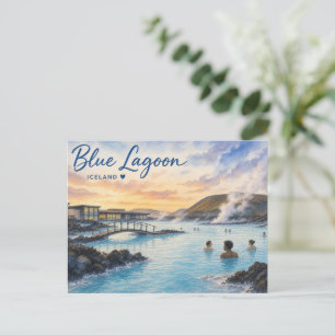 Blaue Lagune Island Thermalbad Aquarell  Feiertagspostkarte