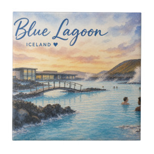 Blaue Lagune Island Thermalbad Aquarell Fliese