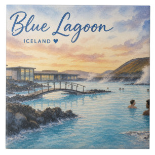 Blaue Lagune Island Thermalbad Aquarell Fliese
